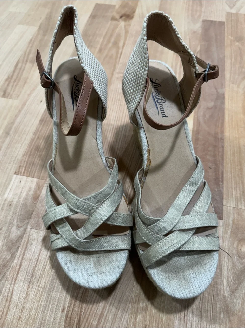 Lucky Brand Beige Espadrille Wedge Sandals with Ankle Strap size 8.5